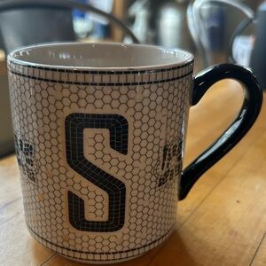 New Tag Anthropologie Mosaic Tile Monogram S Margot Mug Ivory Black Gold
